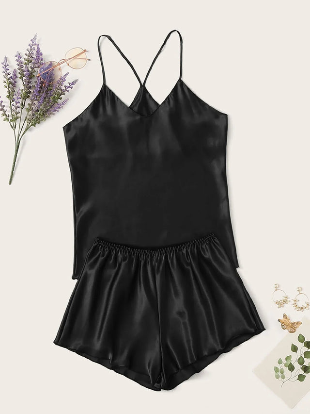 Satin Cami Top With Shorts Pajama Set - Aadima Nepal -online shopping Nepal - Fashion -Buy Clothing Online in Nepal