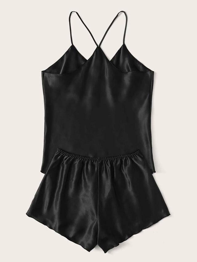 Satin Cami Top With Shorts Pajama Set - Aadima Nepal -online shopping Nepal - Fashion -Buy Clothing Online in Nepal