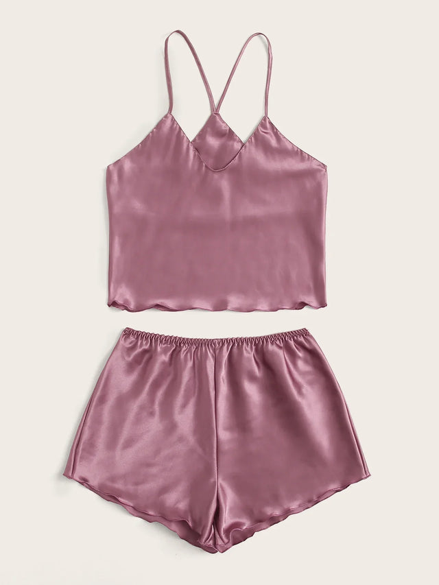 Satin Cami Top With Shorts Pajama Set - Aadima Nepal -online shopping Nepal - Fashion -Buy Clothing Online in Nepal