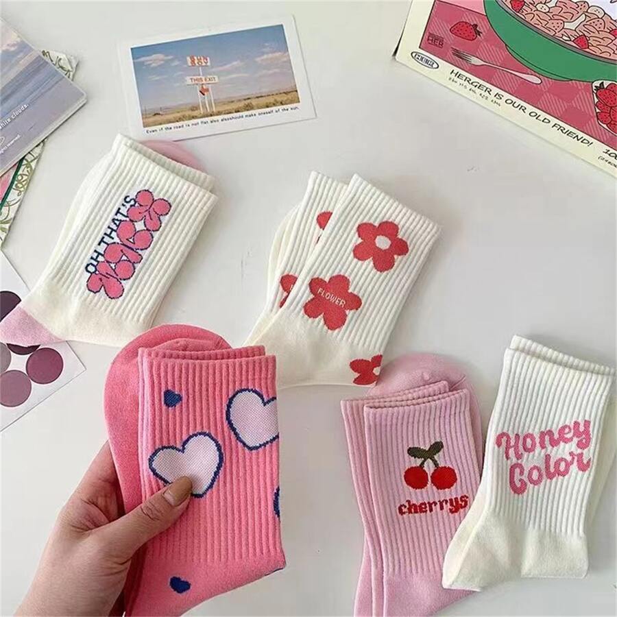 5-Pack Ladies' Cute Patterned Mid-Calf Socks (NEW STOCK)
