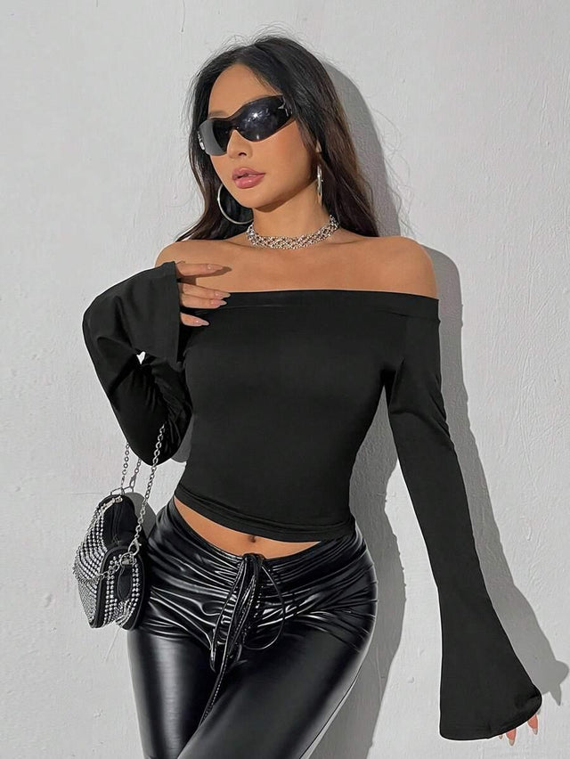 SHEIN Off-shoulder Ruffled Short Sleeve Crop Top - Aadima Nepal -online shopping Nepal - Fashion -Buy Clothing Online in Nepal