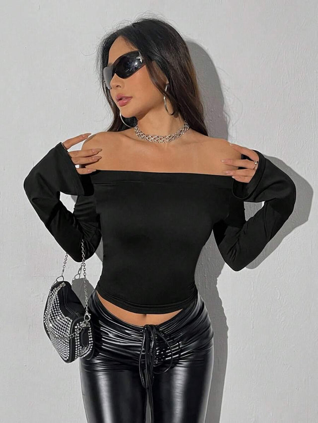 SHEIN Off-shoulder Ruffled Short Sleeve Crop Top - Aadima Nepal -online shopping Nepal - Fashion -Buy Clothing Online in Nepal