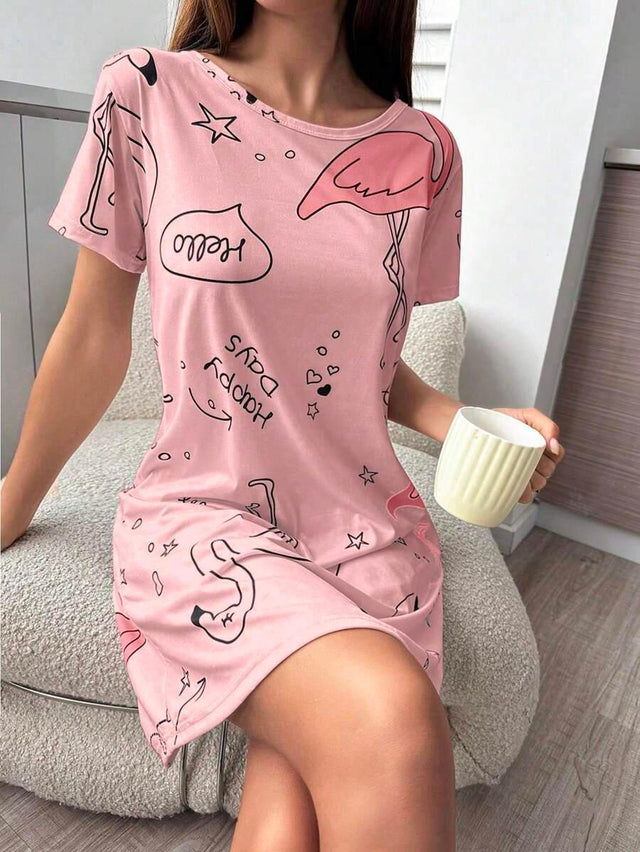 Women's Letter Printed Sleep Dress - Aadima Nepal -online shopping Nepal - Fashion -Buy Clothing Online in Nepal