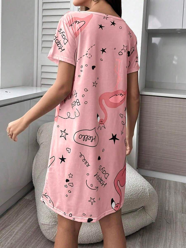 Women's Letter Printed Sleep Dress - Aadima Nepal -online shopping Nepal - Fashion -Buy Clothing Online in Nepal