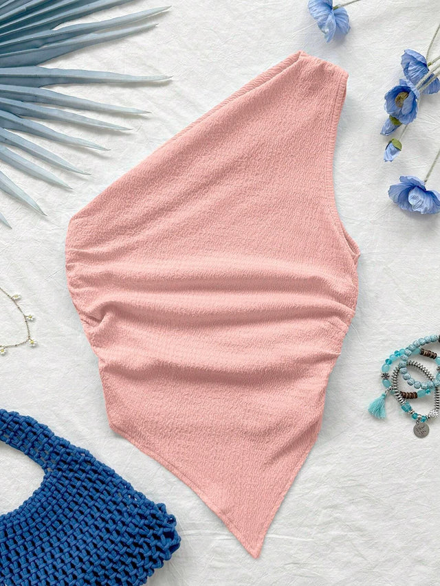 Online shopping Nepal - Buy Asymmetric Neck Pink Top With Asymmetrical Hem in Nepal