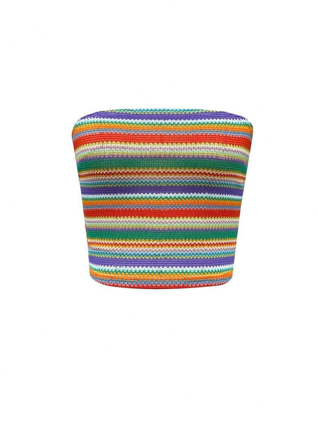 Summer Slim Fit Tube Top Colorful Stripes - Aadima Nepal -online shopping Nepal - Fashion -Buy Clothing Online  in Nepal