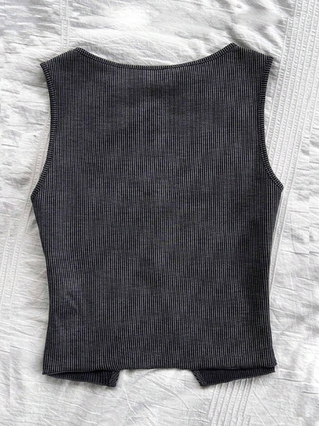 Online Shopping Nepal - Buy SHEIN Dreamara Retro Gray Striped Vest with Bow in Nepal