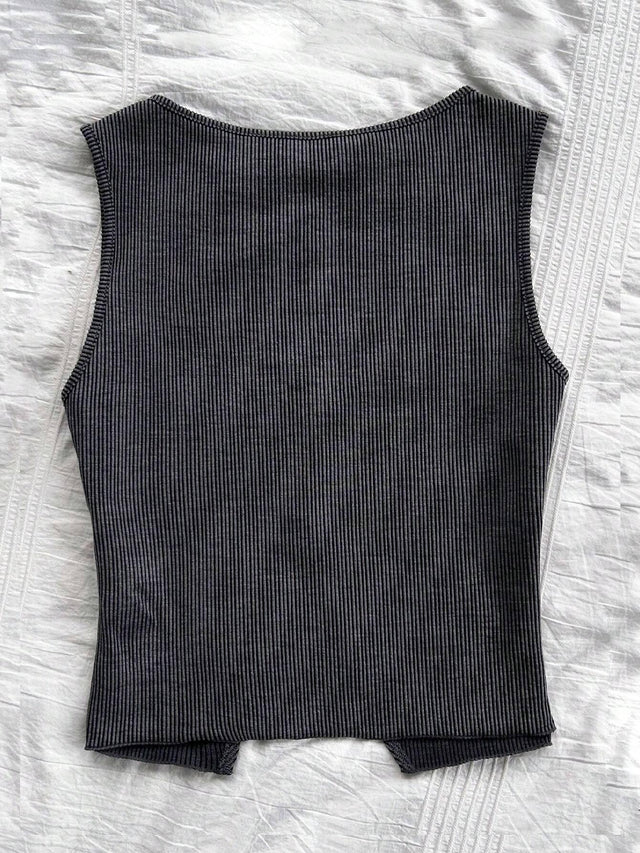 Online Shopping Nepal - Buy SHEIN Dreamara Retro Gray Striped Vest with Bow in Nepal