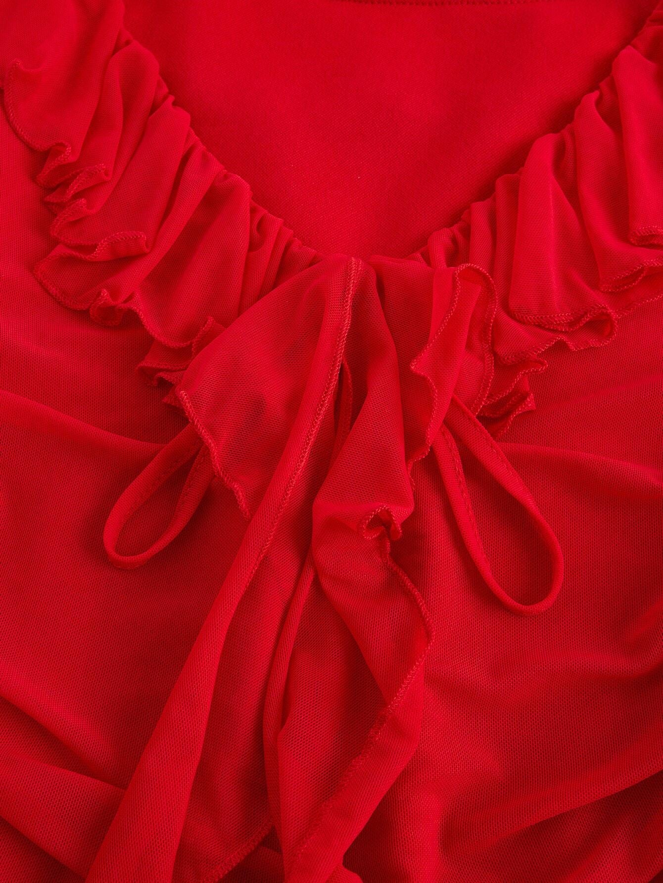 V-Neck Ruffle Long Sleeve Dress