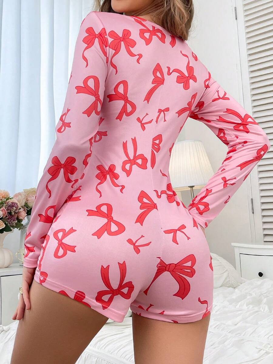 Cute Bow Design Romper Pajamas