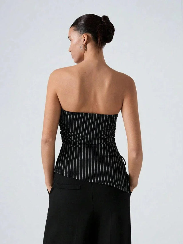 Striped Women's Asymmetric Cropped Top - Aadima Nepal -online shopping Nepal - Fashion -Buy Clothing Online in Nepal