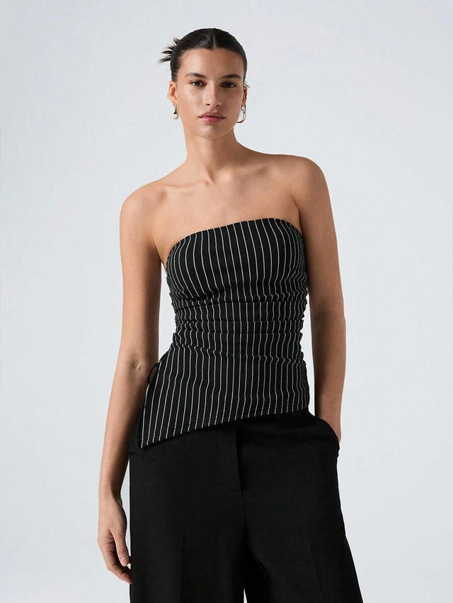 Striped Women's Asymmetric Cropped Top - Aadima Nepal -online shopping Nepal - Fashion -Buy Clothing Online in Nepal