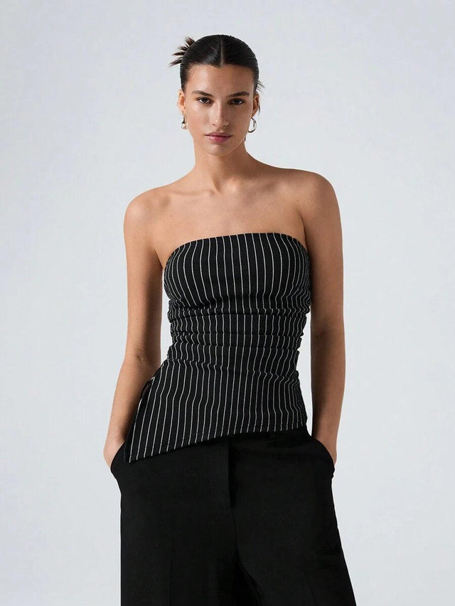 Striped Women's Asymmetric Cropped Top - Aadima Nepal -online shopping Nepal - Fashion -Buy Clothing Online in Nepal