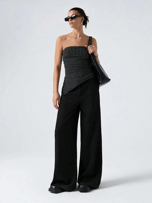 Striped Women's Asymmetric Cropped Top - Aadima Nepal -online shopping Nepal - Fashion -Buy Clothing Online in Nepal