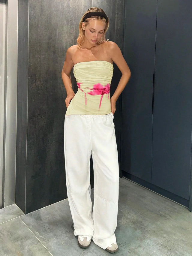 Floral Print Ruched Asymmetric bandeu Top - Aadima Nepal -online shopping Nepal - Fashion -Buy Clothing Online in Nepal