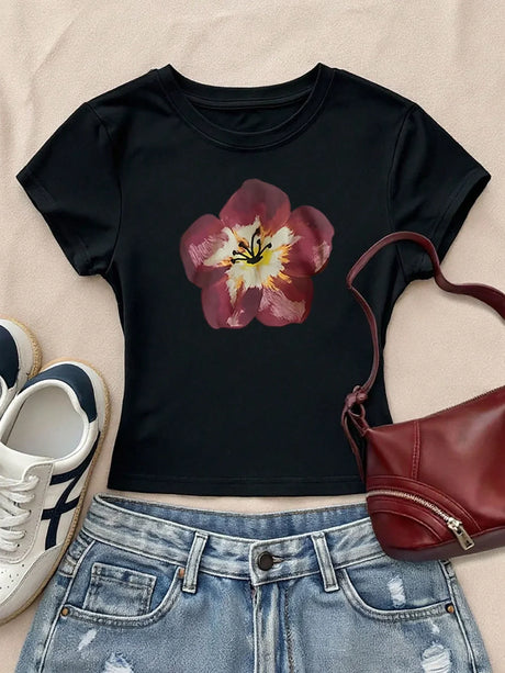 Glissea Floral Print Casual Versatile T-Shirt - Aadima Nepal -online shopping Nepal - Fashion -Buy Clothing Online  in Nepal