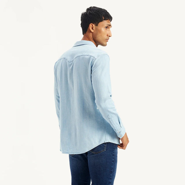 Solid Slim Fit Denim Shirt - Aadima Nepal -online shopping Nepal - Fashion -Buy Clothing Online in Nepal