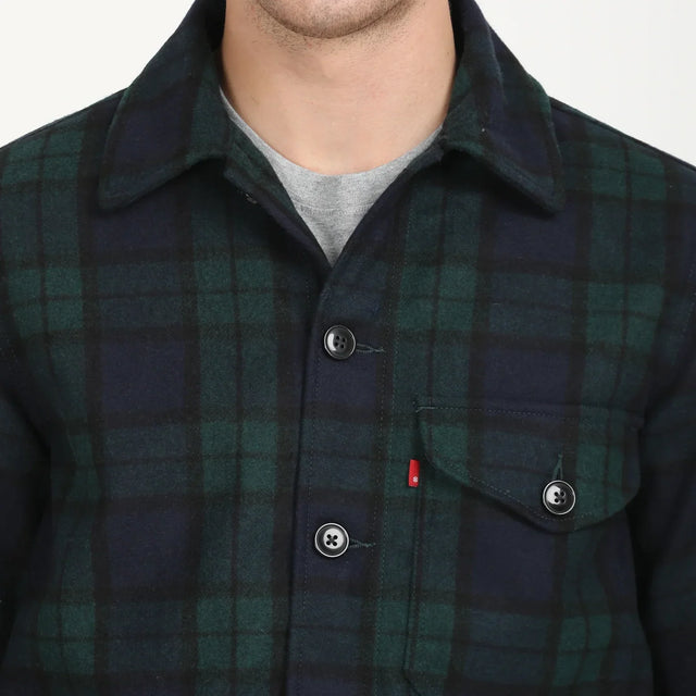Plaid Navy Spread Collar Shacket - Aadima Nepal -online shopping Nepal - Fashion -Buy Clothing Online in Nepal