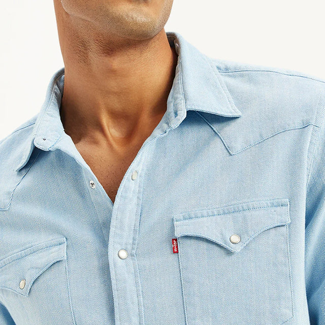 Solid Slim Fit Denim Shirt - Aadima Nepal -online shopping Nepal - Fashion -Buy Clothing Online in Nepal