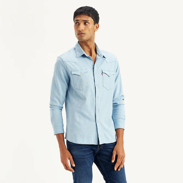 Solid Slim Fit Denim Shirt - Aadima Nepal -online shopping Nepal - Fashion -Buy Clothing Online in Nepal