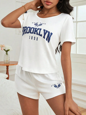 Letter Graphic Tee & Shorts PJ Set