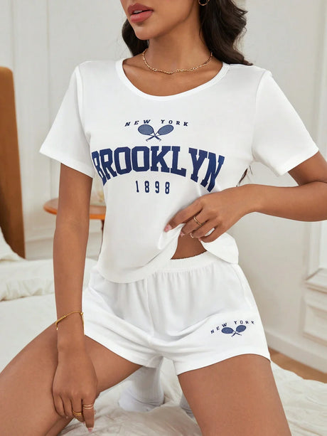 Letter Graphic Tee & Shorts PJ Set