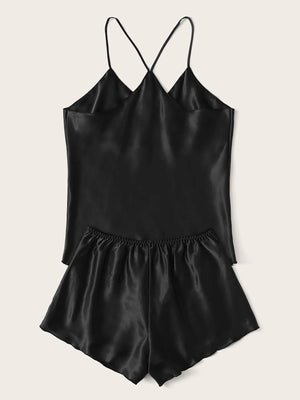 Satin Cami Top With Shorts Pajama Set
