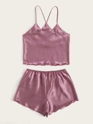 Satin Cami Top With Shorts Pajama Set
