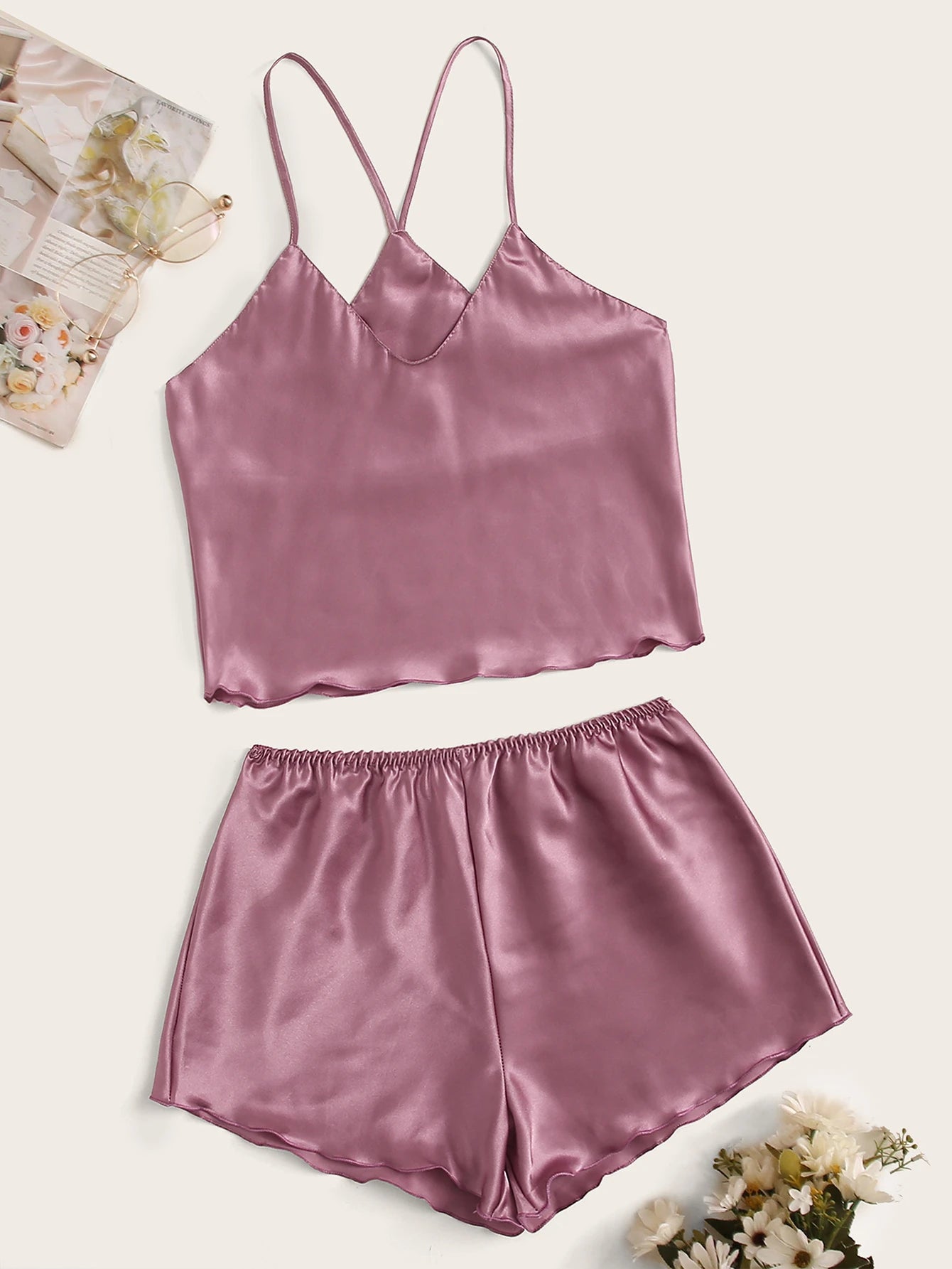 Satin Cami Top With Shorts Pajama Set