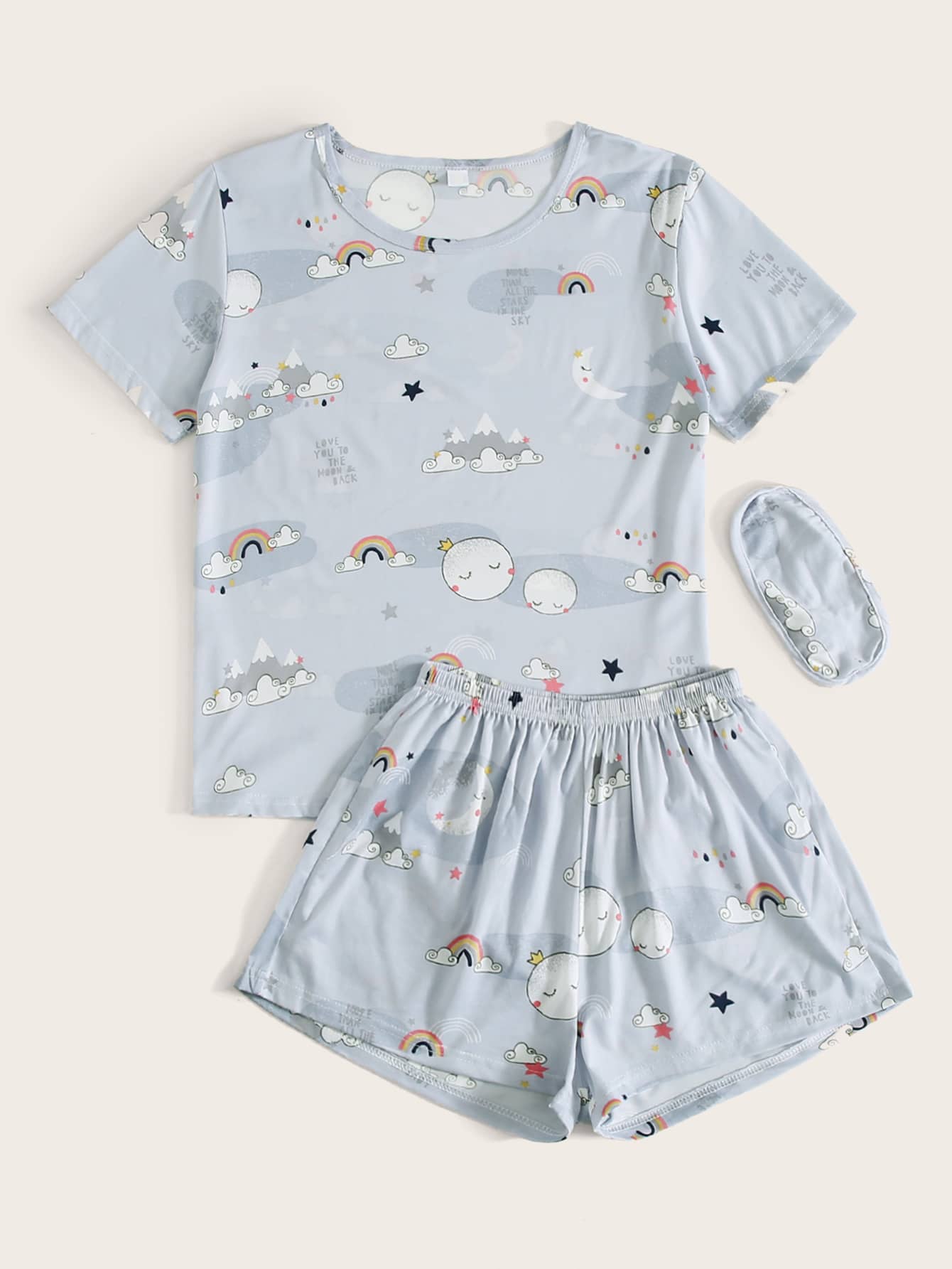 Cloud Print Pajama Set with Eye Cover