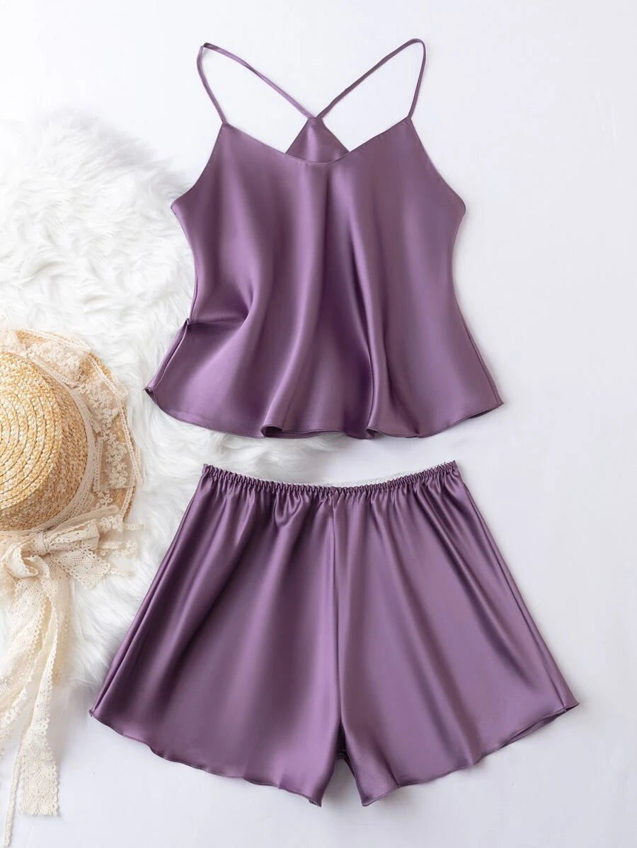 Satin Cami Top With Shorts Pajama Set
