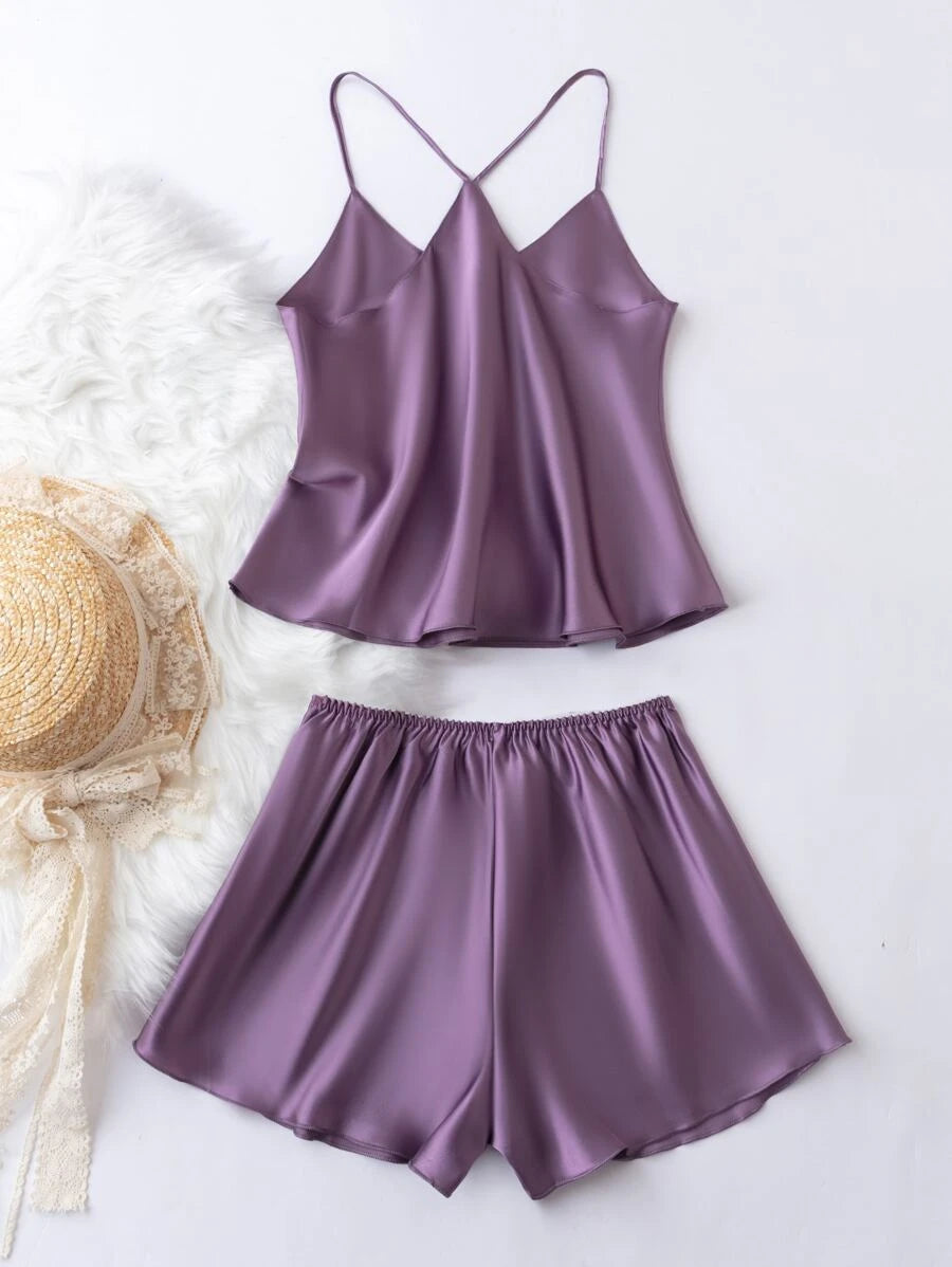 Satin Cami Top With Shorts Pajama Set
