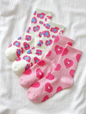 2pairs Heart Print Crew Socks