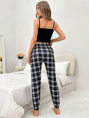 Solid Cami Top & Print Pants PJ Set