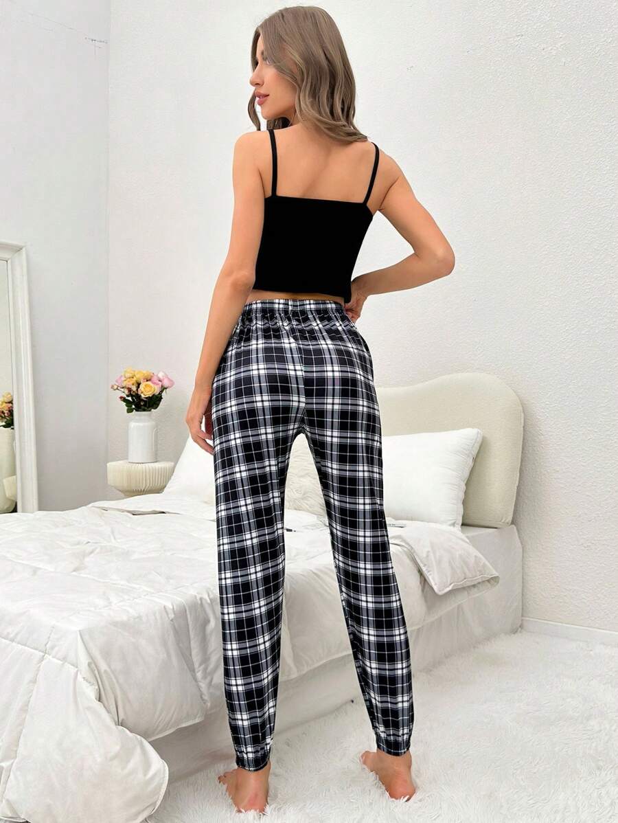 Solid Cami Top & Print Pants PJ Set