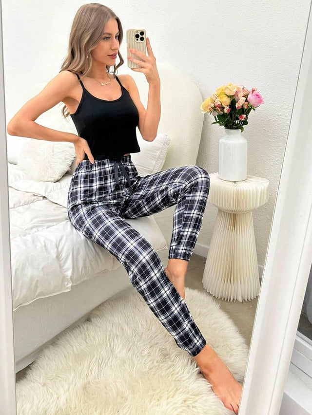 Solid Cami Top & Print Pants PJ Set