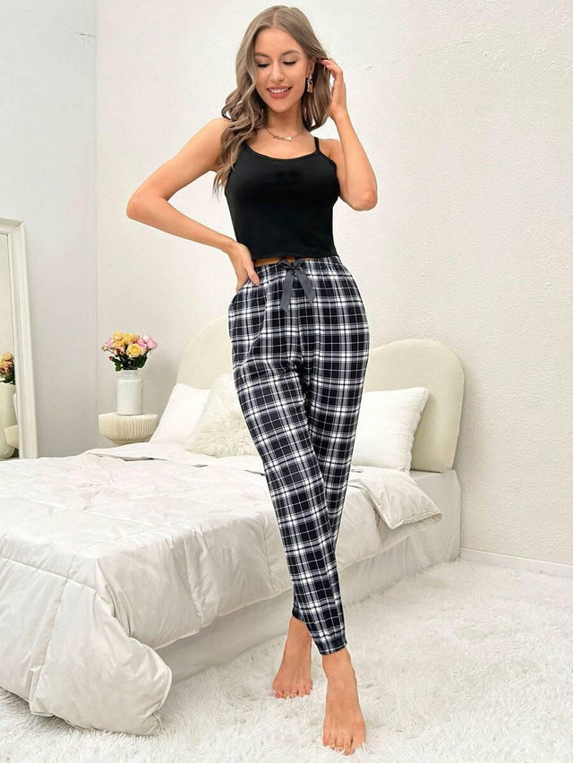Solid Cami Top & Print Pants PJ Set