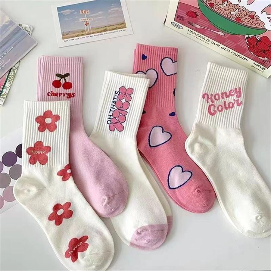 5-Pack Ladies' Cute Patterned Mid-Calf Socks (NEW STOCK)