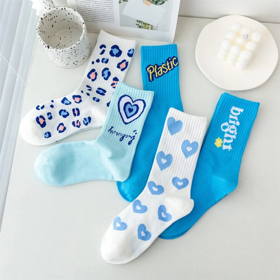 5 PAIR/PACK LADIES RANDOM BLUE CASUAL SOCKS