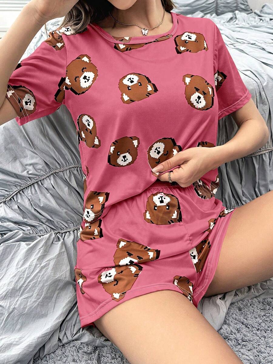 Cartoon Graphic Tee & Shorts PJ Set