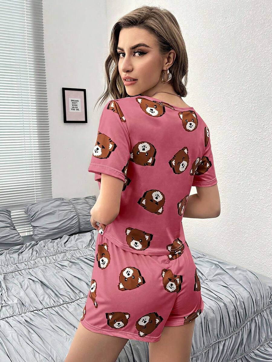 Cartoon Graphic Tee & Shorts PJ Set