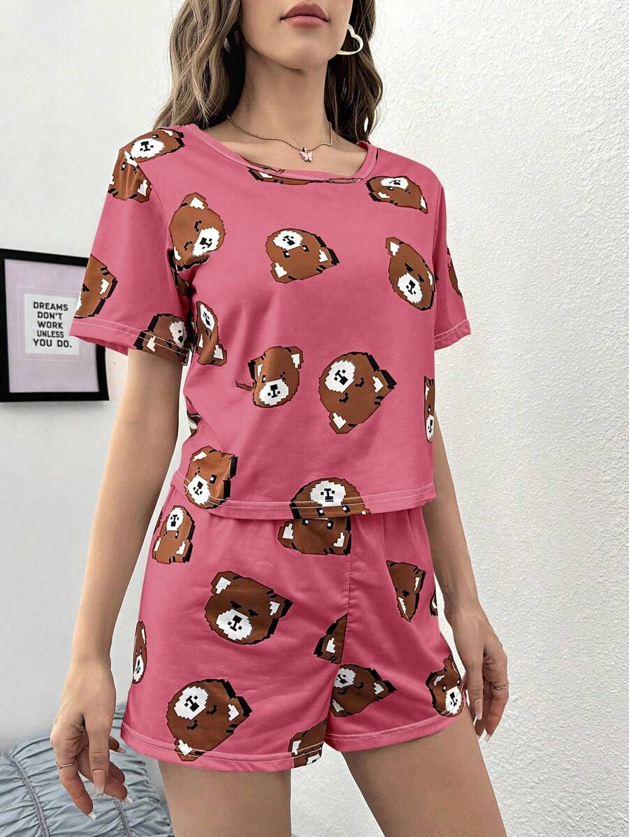 Cartoon Graphic Tee & Shorts PJ Set