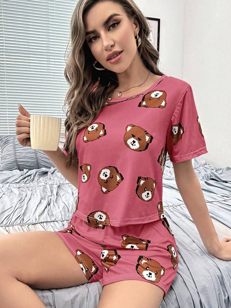 Cartoon Graphic Tee & Shorts PJ Set