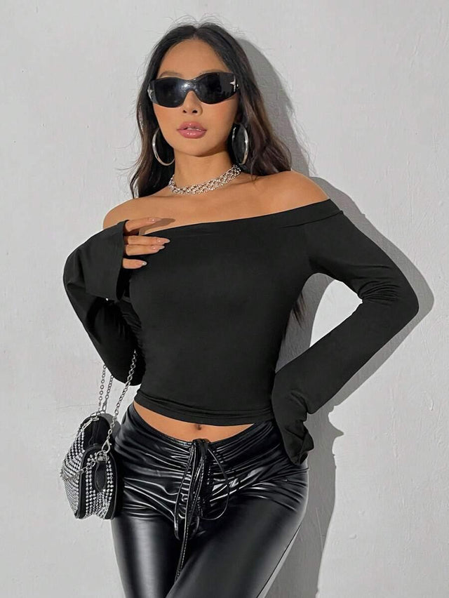 SHEIN Off-shoulder Ruffled Short Sleeve Crop Top - Aadima Nepal -online shopping Nepal - Fashion -Buy Clothing Online  in Nepal