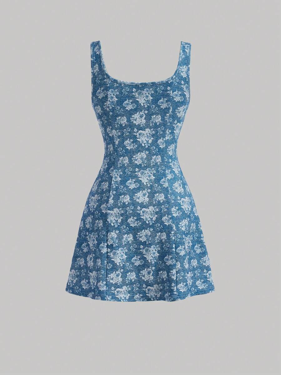 Floral Pattern Sleeveless Dress