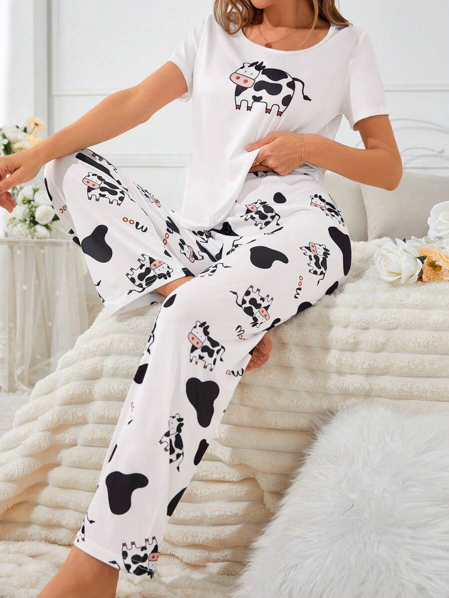 Cartoon Cow Pattern Women Pajama Set