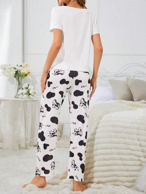 Cartoon Cow Pattern Women Pajama Set