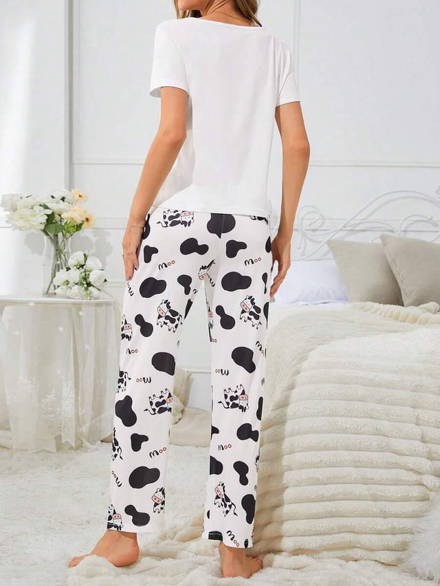 Cartoon Cow Pattern Women Pajama Set
