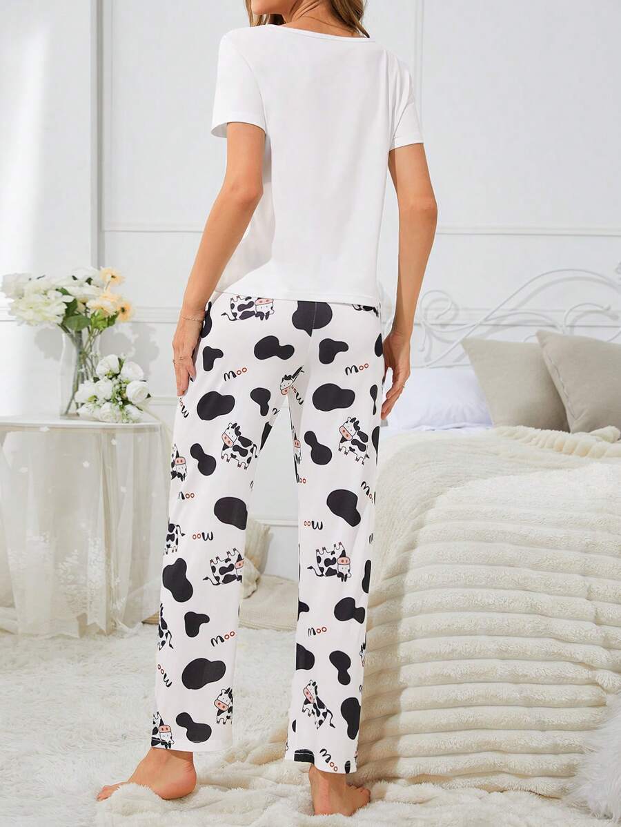 Cartoon Cow Pattern Women Pajama Set