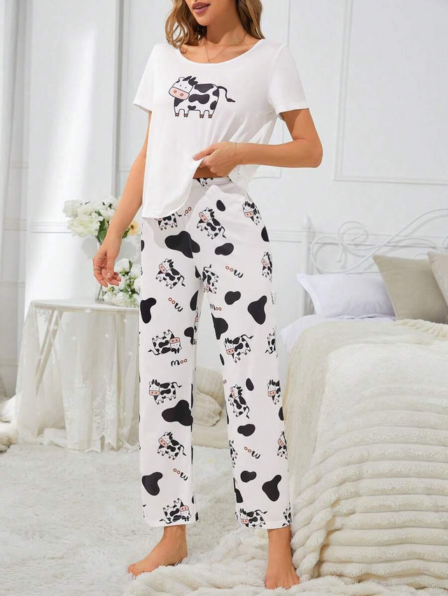 Cartoon Cow Pattern Women Pajama Set